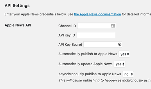 Paramètres de publication dans Apple News