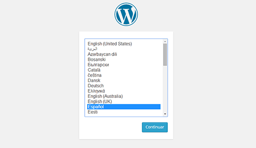 WordPress vous permet de sélectionner la langue lors de l'installation