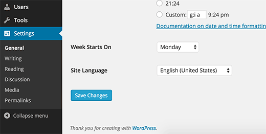 Installer et changer la langue dans les paramètres WordPress