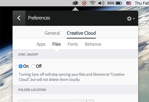 Activer la synchronisation de fichiers dans l'application Adobe Creative Cloud
