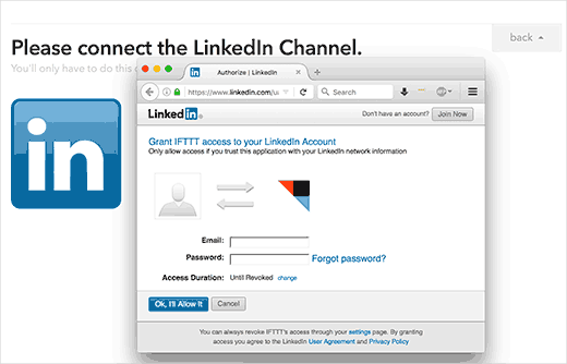 Autorisez IFTTT à accéder à votre compte LinkedIn