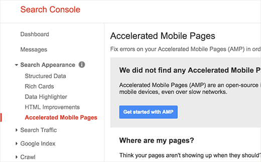 Pages mobiles accélérées dans la console de recherche Google
