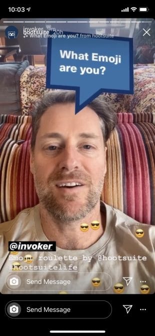 Histoire Instagram du PDG de Themelocal, Ryan Holmes, utilisant le filtre AR Instagram Emoji Roulette