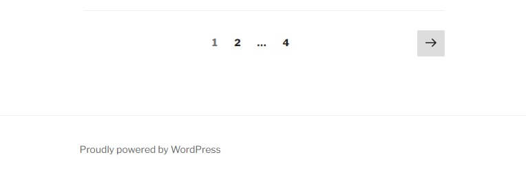 Un exemple de site WordPress affichant le lien de pied de page « Fièrement propulsé par WordPress »