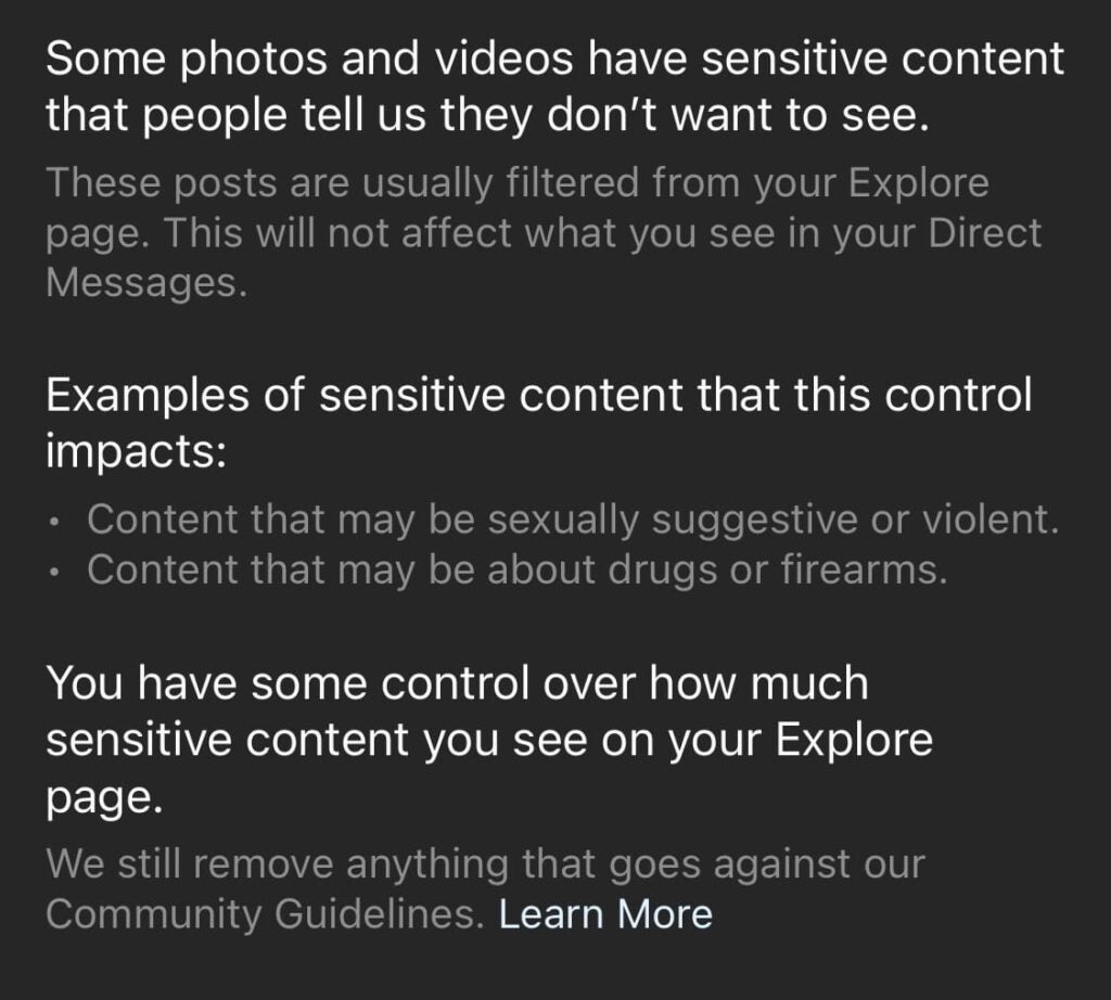 Instagram aide les utilisateurs à éviter le contenu sensible sur leur page Explorer qu'ils ne voudront peut-être pas voir.
