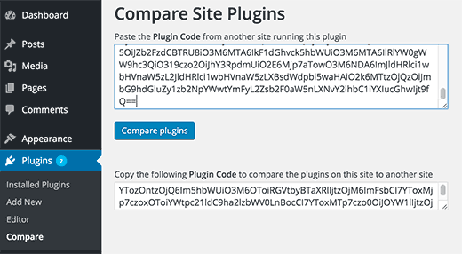 Collez le code du plugin sur l'autre site WordPress pour comparaison