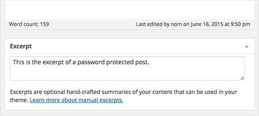 Ajout d'un extrait pour votre message protégé par mot de passe dans WordPress
