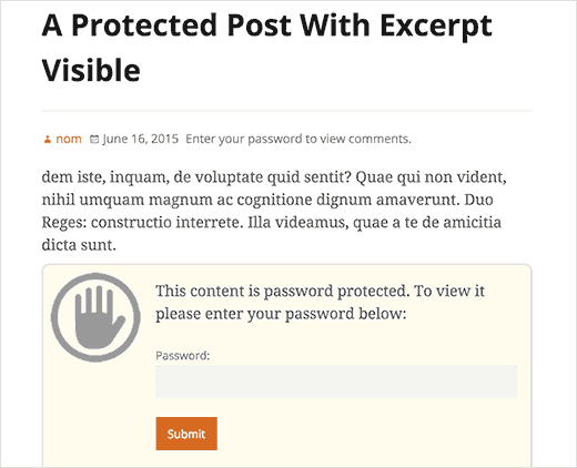 Affichage d'un extrait d'un article protégé par mot de passe dans WordPress