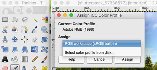 Attribuer un profil de couleur dans GIMP
