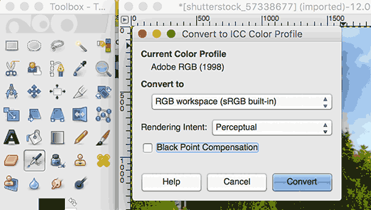 Conversion du profil de couleur dans GIMP
