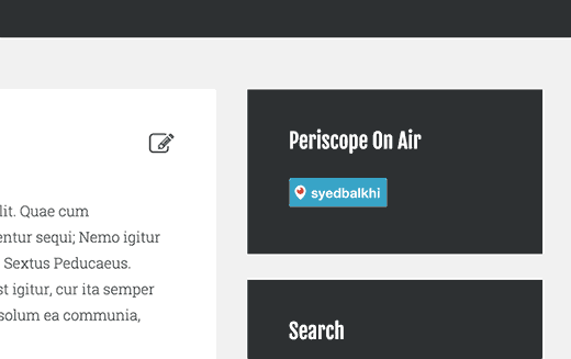 Aperçu du widget Periscope on air