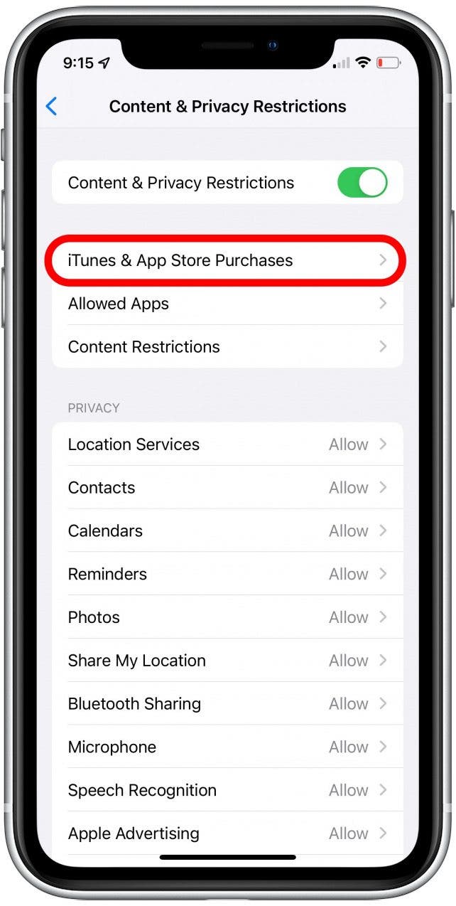 appuyez sur iTunes et achats d'applications pour les paramètres d'achats iTunes
