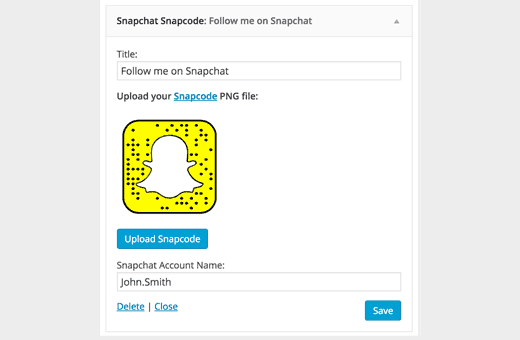 Paramètres du widget snapcode Snapchat