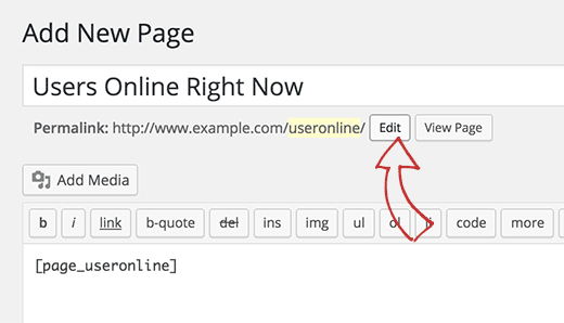 Modifier le slug de la page pour useronline
