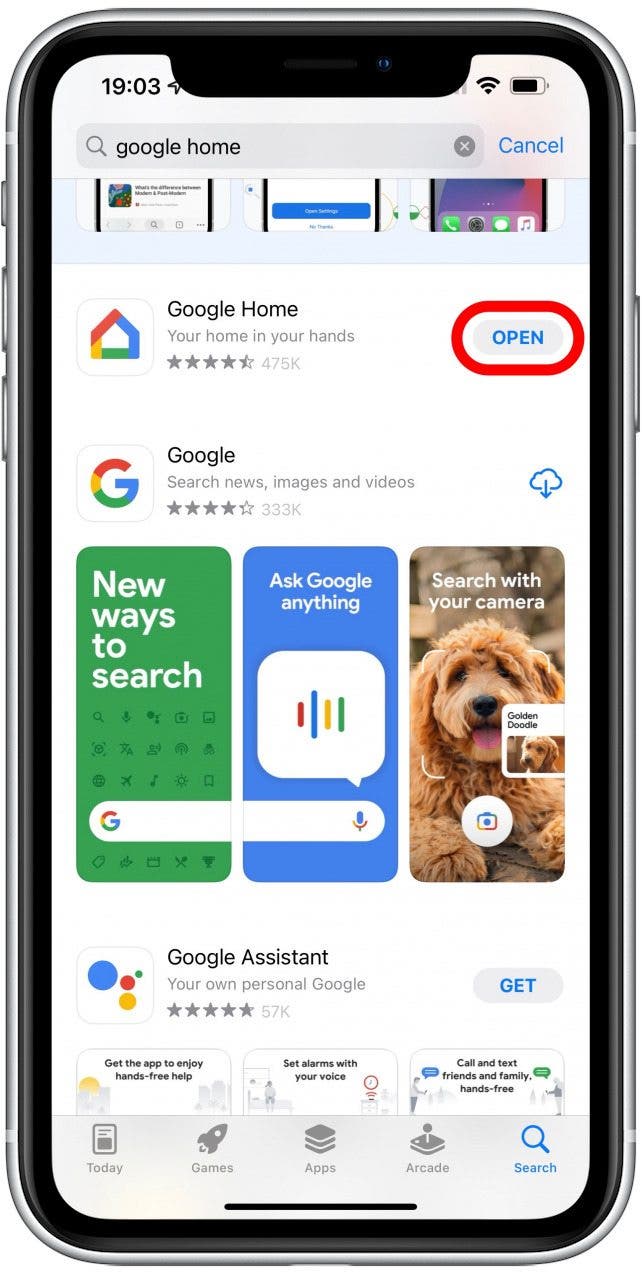 Téléchargez Google Home depuis l'App Store et ouvrez-le - miroir iphone à tv