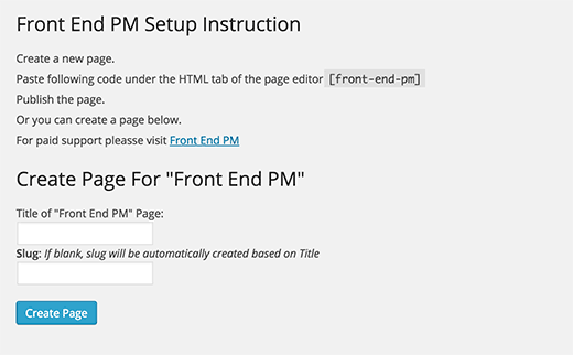 Configuration du plugin Front End PM