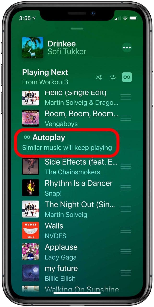lecture automatique de la musique Apple activée