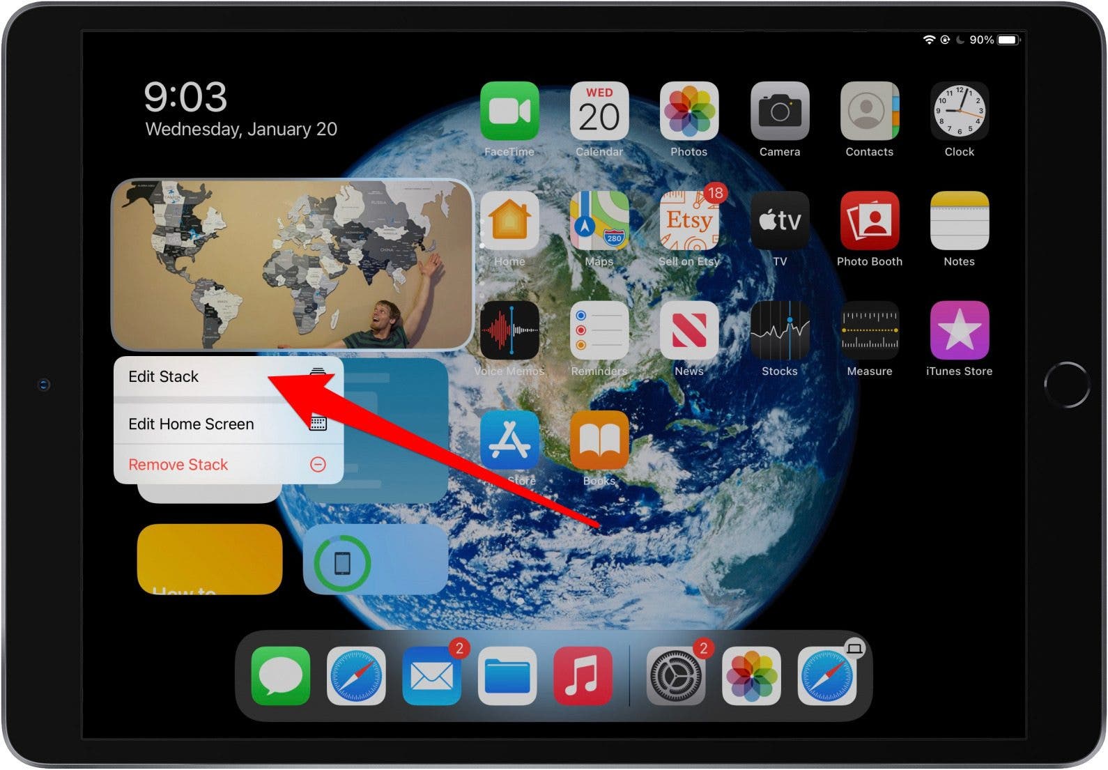 Appuyez longuement sur la pile de widgets iPad que vous souhaitez modifier