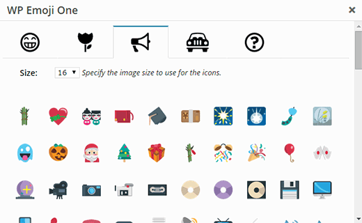 Basculez entre les icônes emoji en cliquant sur les onglets de catégorie