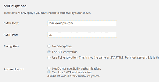 Paramètres SMTP de messagerie WP