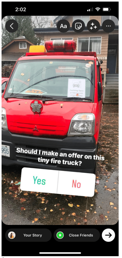 Offre de sondage Instagram Story sur le camion de pompiers