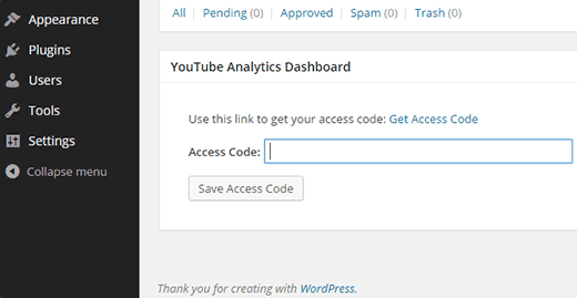 Widget de tableau de bord YouTube Analytics