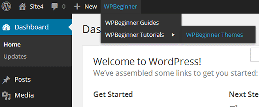 Ajout d'un menu ou d'un groupe de liens personnalisés dans la barre d'outils WordPress