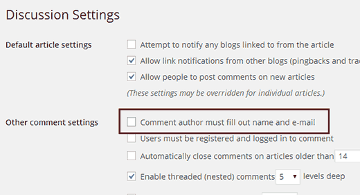 Désactivez le nom et l'adresse e-mail en tant que champs obligatoires dans le formulaire de commentaire WordPress