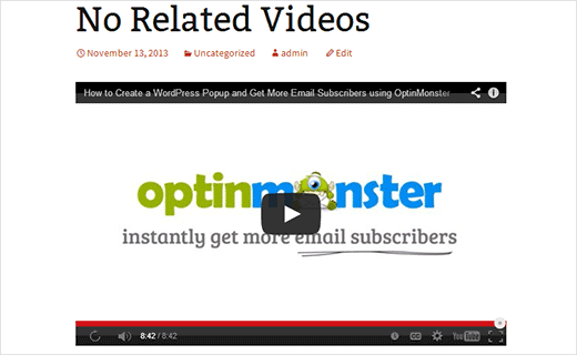 Vidéos similaires désactivées dans une vidéo YouTube intégrée dans un article WordPress