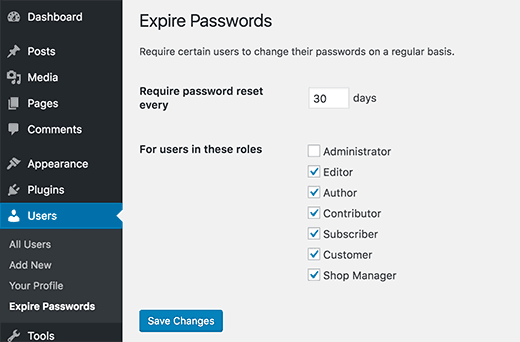 Configurer une politique pour faire expirer les mots de passe