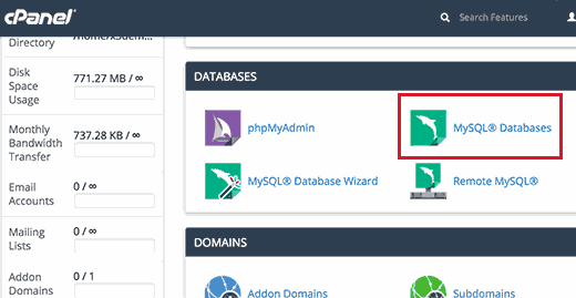 Bases de données MySQL dans cPanel