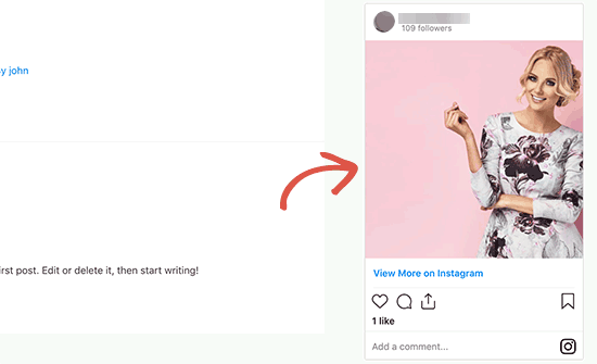 Photo Instagram intégrée dans la barre latérale WordPress