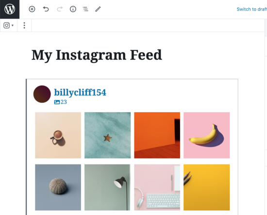Flux Instagram dans l'éditeur WordPress