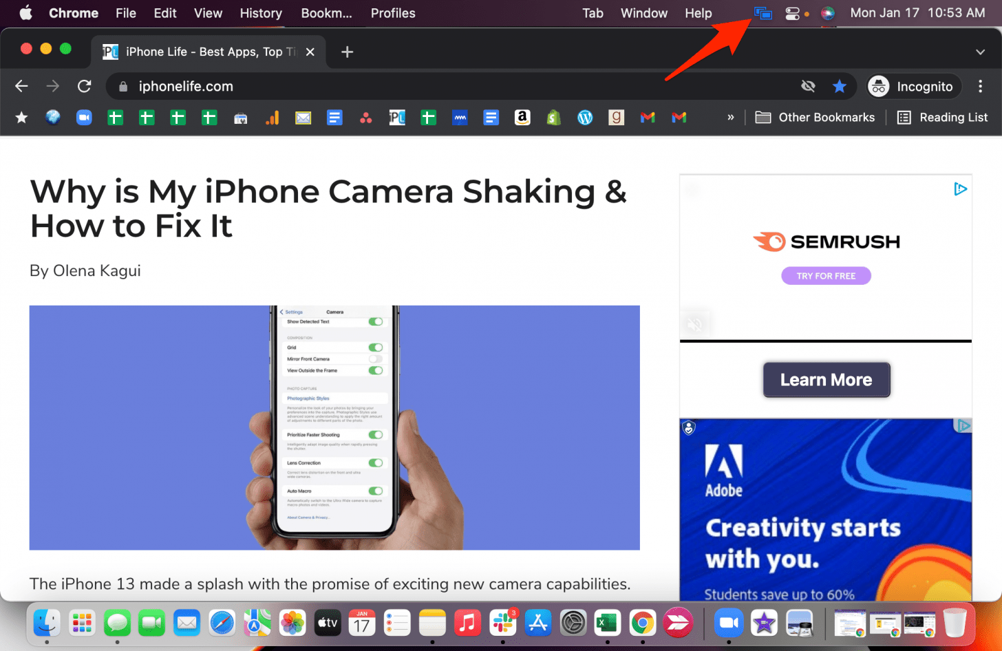 Pour mettre fin au partage d'écran, appuyez sur l'icône de mise en miroir d'écran dans le centre de contrôle de votre Mac.