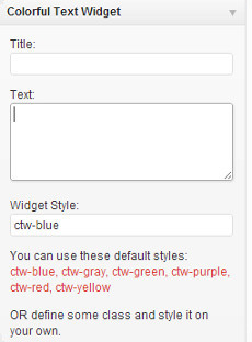 Options de widget de texte coloré