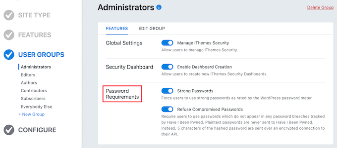 Définir les exigences de mot de passe administrateur