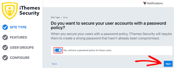 Activer l'application de la politique de mot de passe