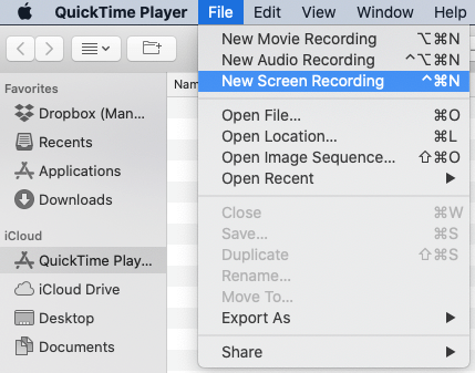 démarrer un nouvel enregistrement d'écran quicktime sur mac