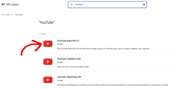 Sélectionnez l'API de données YouTube v3