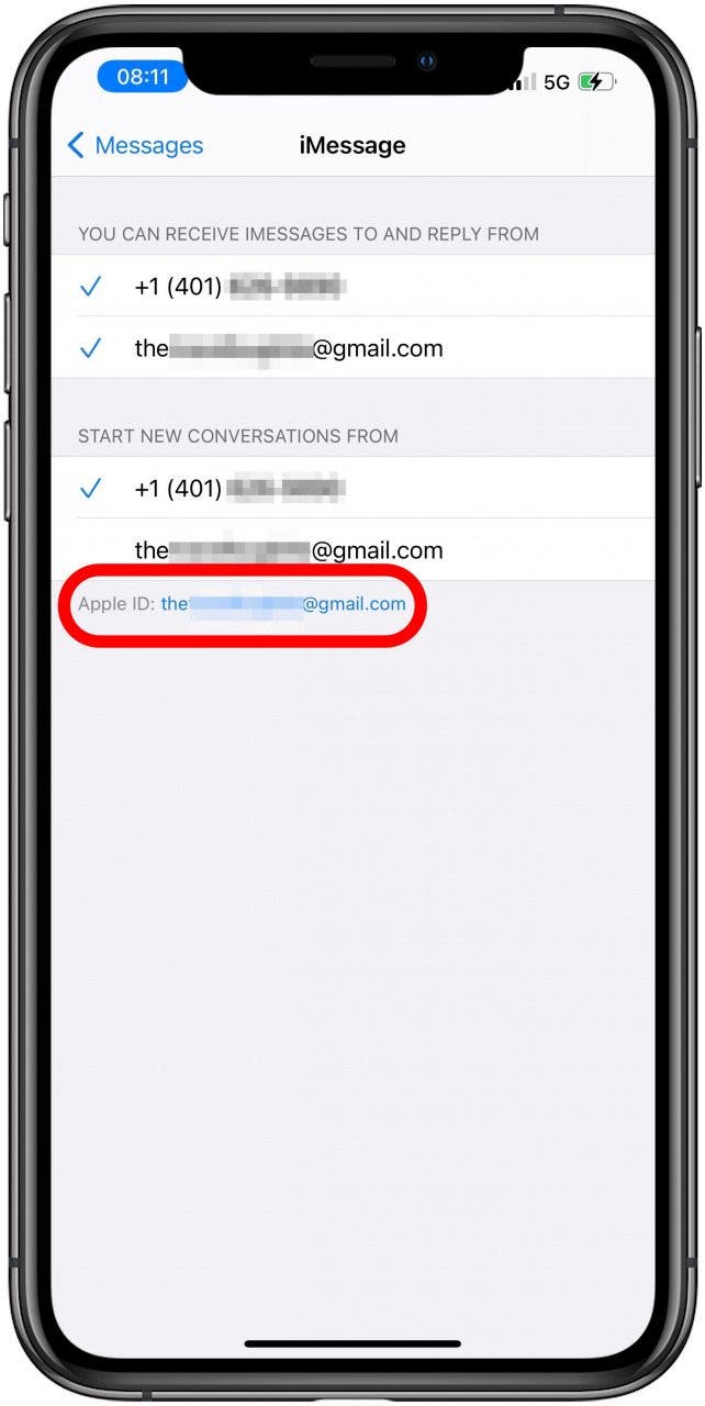 Si cela ne fonctionne toujours pas, essayez de vous déconnecter d'iMessage en appuyant sur votre identifiant Apple sous Envoyer et recevoir.