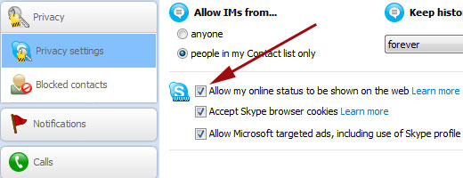 Permettre à votre statut Skype d'être visible sur le Web