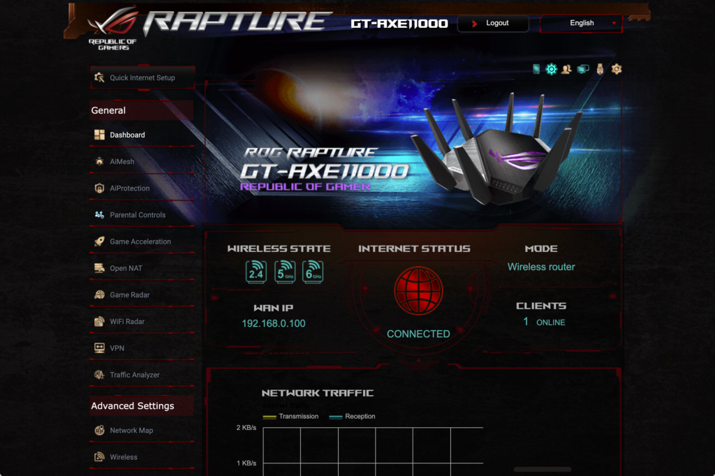 Interface Web Asus ROG Rapture GT-AXE11000