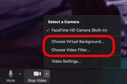 choisir un arrière-plan virtuel ou un filtre vidéo