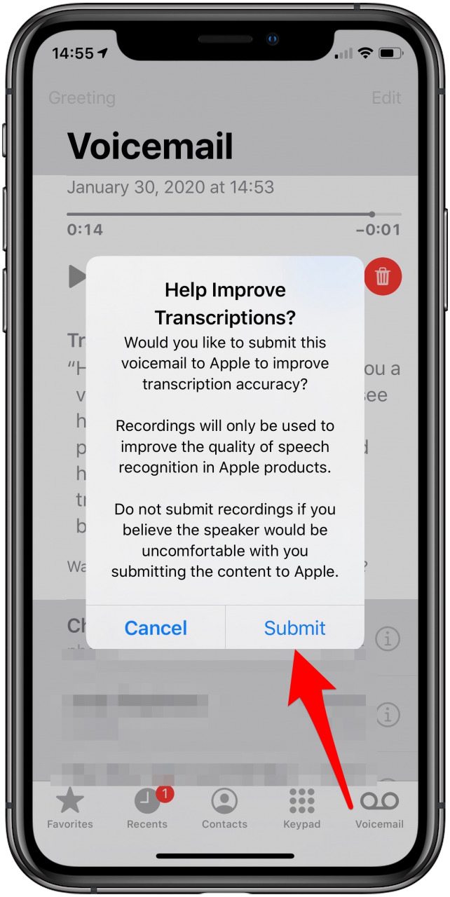 envoyer un message d'erreur de messagerie vocale à apple