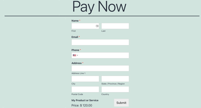 Aperçu du formulaire de paiement PayPal