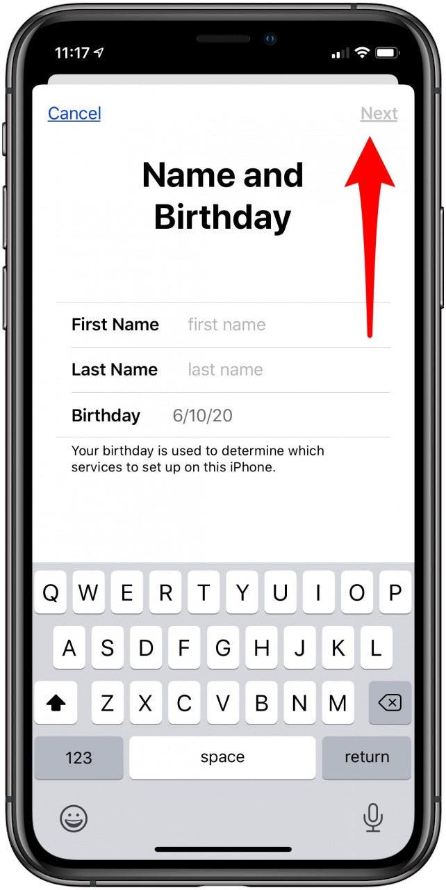 entrez le nom et l'anniversaire pour créer un identifiant Apple