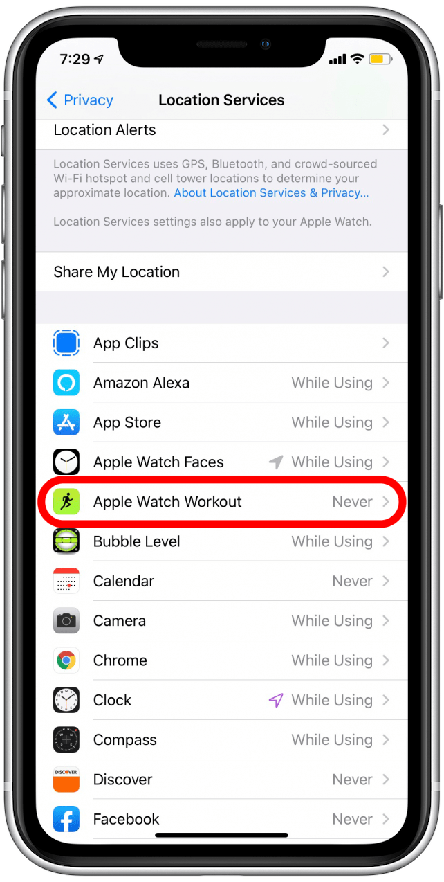Faites défiler vers le bas et appuyez sur Apple Watch Workouts. 