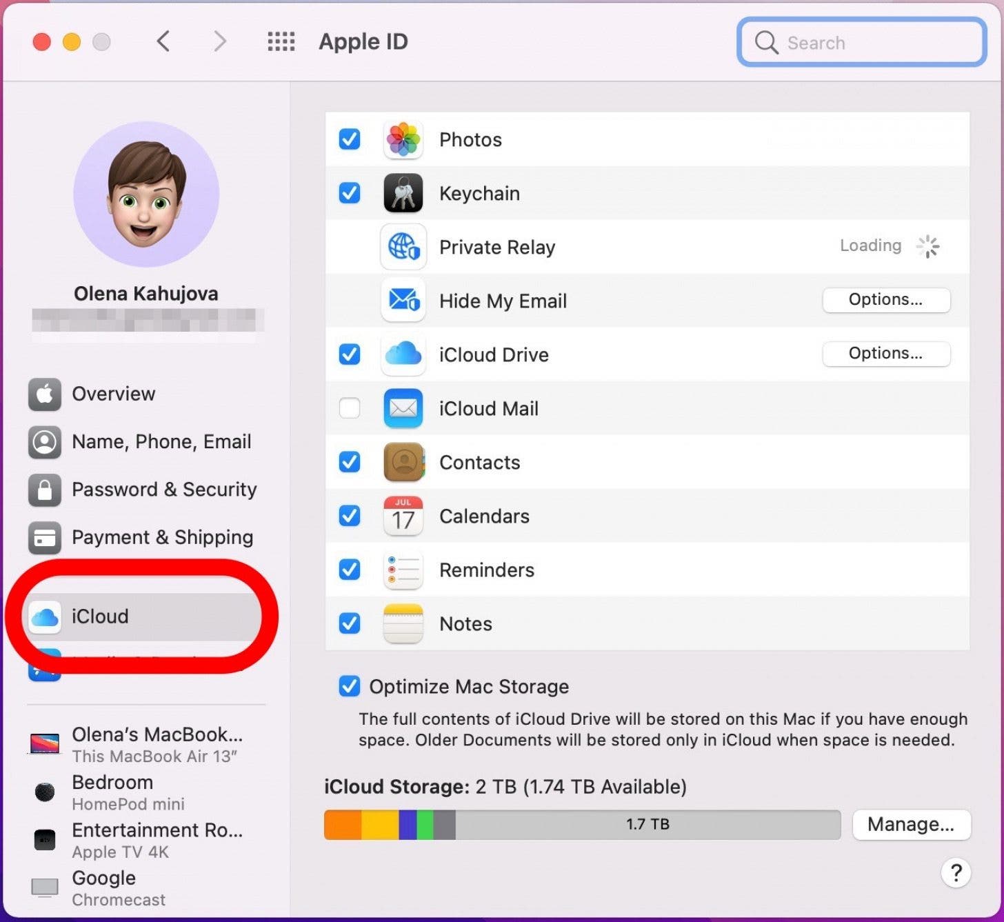 Sélectionnez iCloud dans le menu - comment sauvegarder mon macbook