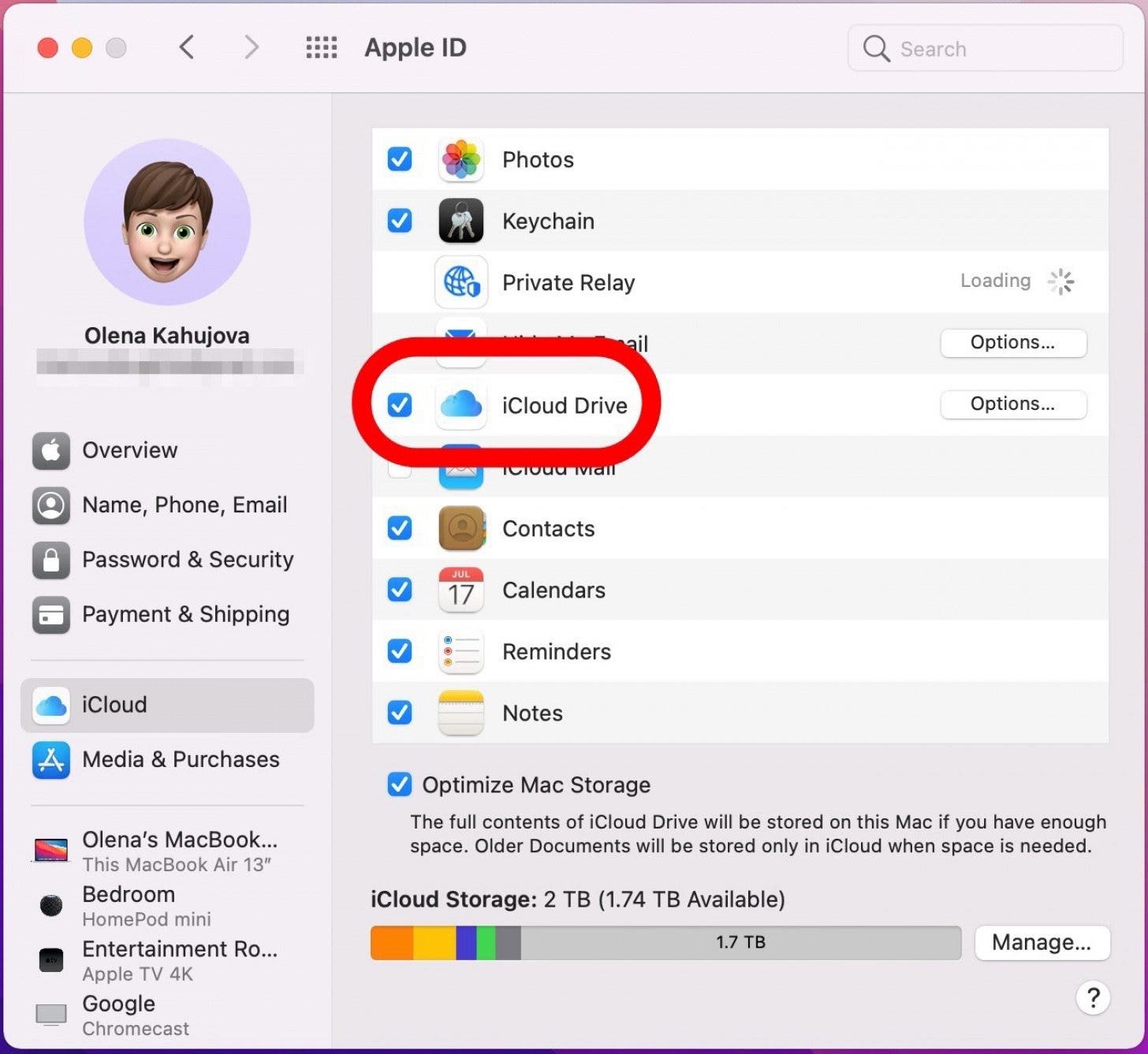 Cliquez pour cocher la case - sauvegarder macbook pro, sauvegarder l'ordinateur sur icloud