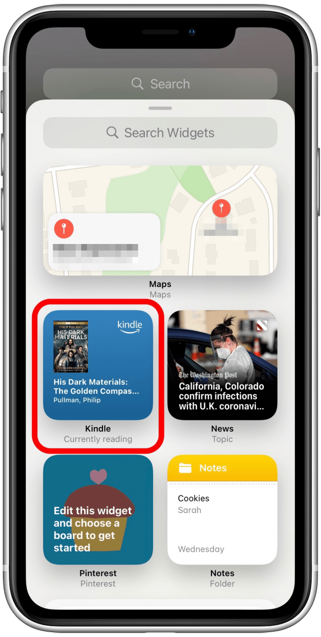 Sélectionnez un widget pour l'ajouter à votre iPhone Today View